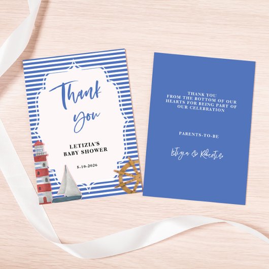 Nautical Blauwe Baby Shower Bedankkaart