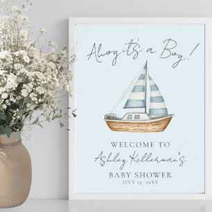 Nautical Blauwe Jongens Baby Borrel Welkomstbord Poster