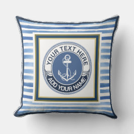 Nautical Blauwe Strepen Anker Aangepast Monogram Kussen