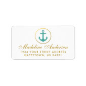 Nautical Blauwgroen Anchor Gold Address Etiket (Voorkant)
