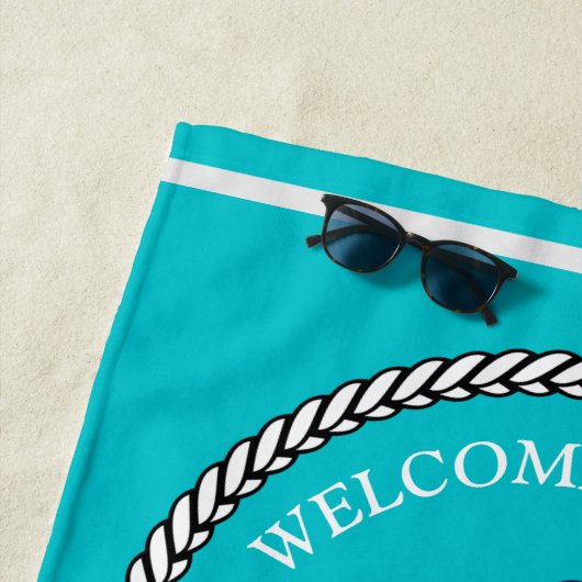 Nautical Blauwgroen Blue Boat Name Anchor Rope Str Strandlaken (In situ)