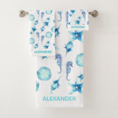 Nautical Blauwgroen Blue Coastal Zee Life Bad Handdoek (Insitu)