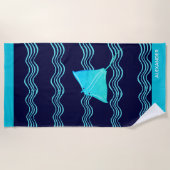 Nautical Blauwgroen Blue Navy Manta Ray Wave Strandlaken (Voorkant)