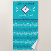 Nautical Blauwgroen Navy Blue White Monogram Lake Strandlaken (Voorkant)