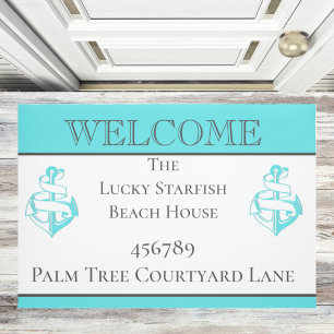 Nautical Blauwgroen Turquoise Anchor strandhuis Deurmat