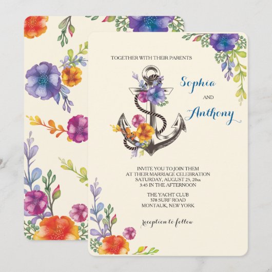 Nautical Bliss Invitation Kaart (Voorkant / Achterkant)