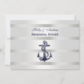 Nautical Blu Anchor Silver Wht BG H Rehearsal Din Kaart (Voorkant)