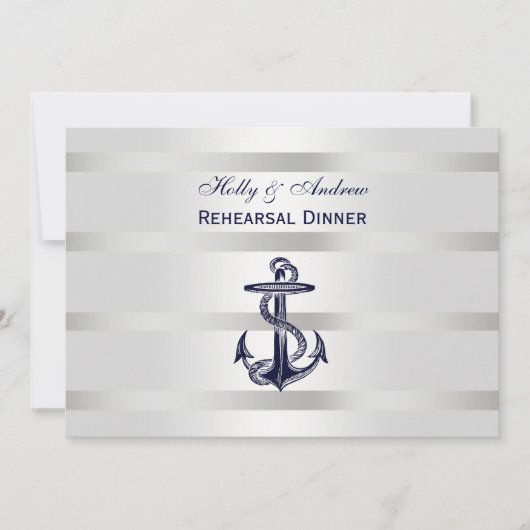Nautical Blu Anchor Silver Wht BG H Rehearsal Din Kaart (Voorkant)