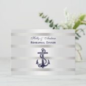 Nautical Blu Anchor Silver Wht BG H Rehearsal Din Kaart (Staand voorkant)