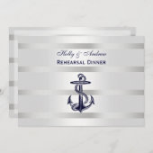 Nautical Blu Anchor Silver Wht BG H Rehearsal Din Kaart (Voorkant / Achterkant)