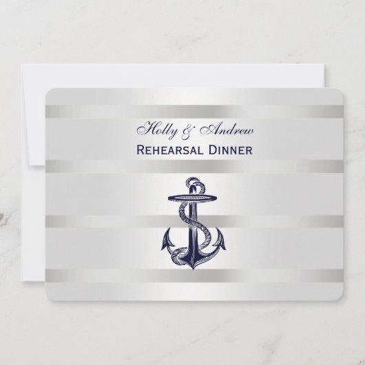 Nautical Blu Anchor Silver Wht BG H Rehearsal Din Kaart (Voorkant)
