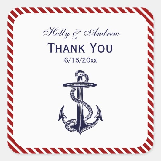 Nautical Blu Anker Red Diag Stripe Envelope Seals Vierkante Sticker (Voorkant)