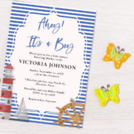 Nautical Blue Ahoy Het Een Jongen Baby shower Kaart