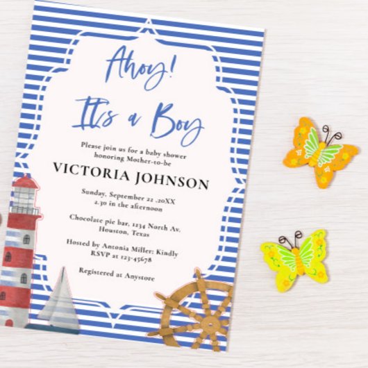 Nautical Blue Ahoy Het Een Jongen Baby shower Kaart