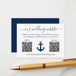 Nautical Blue Anchor 2 QR RSVP Details Weddenschap Informatiekaartje