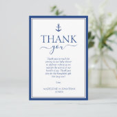 Nautical Blue Anchor Baby shower Bedankt (Staand voorkant)