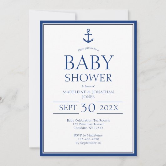Nautical Blue Anchor Baby shower Kaart (Voorkant)