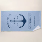 Nautical Blue Anchor Beach House Monogramm Strandlaken (Voorkant)