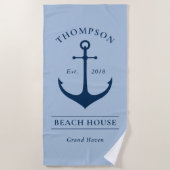 Nautical Blue Anchor Beach House Monogramm Strandlaken (Voorkant)