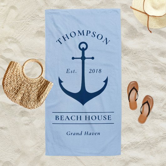 Nautical Blue Anchor Beach House Monogramm Strandlaken