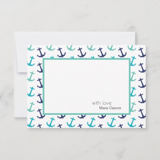 Nautical Blue Anchor Bedankkaart (Achterkant)