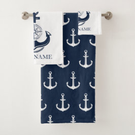 Nautical Blue Anchor Boat Name Bad Handdoek