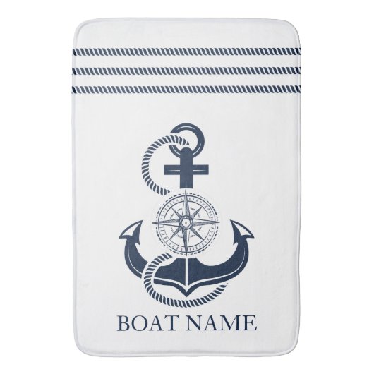 Nautical Blue Anchor Boat Name Badmat (Voorkant Verticaal)