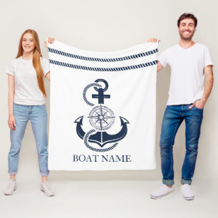 Nautical Blue Anchor Boat Name Fleece Deken