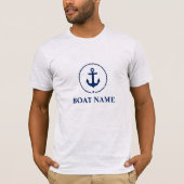 Nautical Blue Anchor Boat Name T-Shirt M Grey (Voorkant)