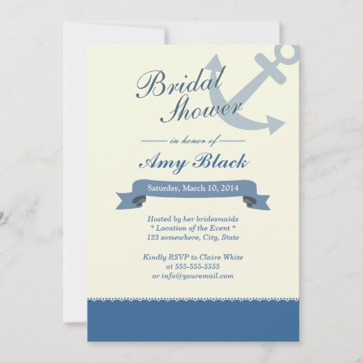 Nautical Blue Anchor Bridal Shower Invitations Kaart (Voorkant)