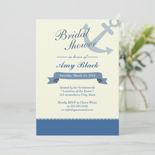 Nautical Blue Anchor Bridal Shower Invitations Kaart (Staand voorkant)