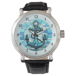 Nautical Blue Anchor Glas in lood Horloge