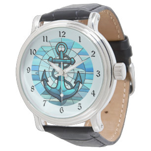 Nautical Blue Anchor Glas in lood Horloge