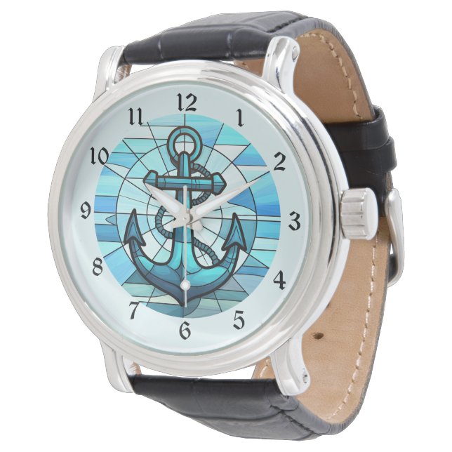Nautical Blue Anchor Glas in lood Horloge (Gekanteld)