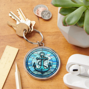 Nautical Blue Anchor Glas in lood Sleutelhanger