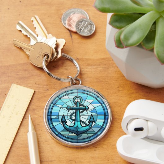 Nautical Blue Anchor Glas in lood Sleutelhanger (Bureau)