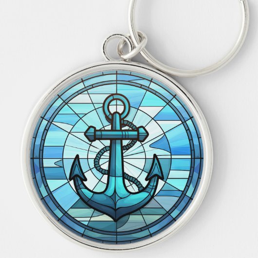 Nautical Blue Anchor Glas in lood Sleutelhanger (Voorkant)