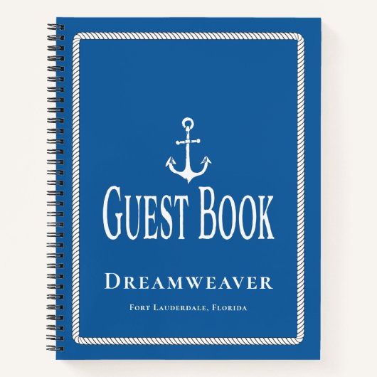 Nautical Blue Anchor Guest Book Boat Name Notitieboek (Voorkant)