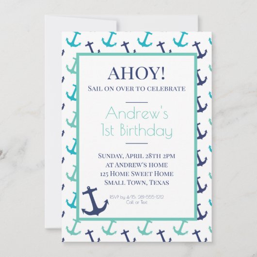 Nautical Blue Anchor Invitation (Voorkant)
