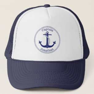Nautical Blue Anchor Kapitein, gepersonaliseerd Trucker Pet