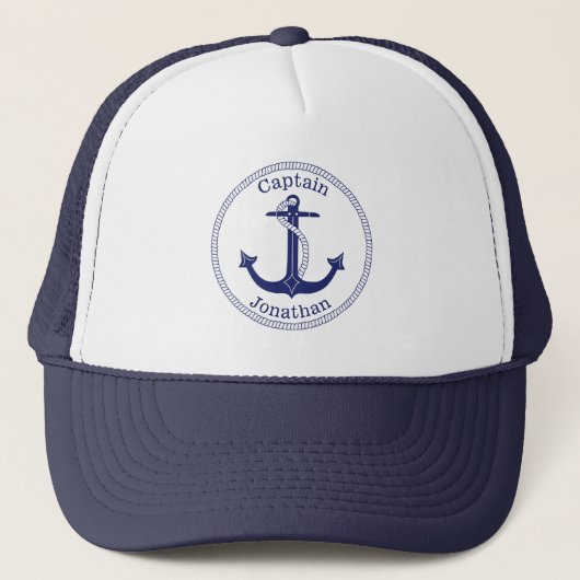Nautical Blue Anchor Kapitein, gepersonaliseerd Trucker Pet (Voorkant)
