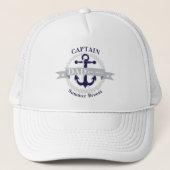 Nautical Blue Anchor| Kapitein Pap Est. Jaar Trucker Pet (Voorkant)