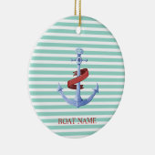 Nautical, Blue Anchor, Mint Green Stripes Keramisch Ornament (Rechts)