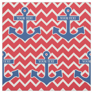 Nautical Blue Anchor Monogram met Chevron Stof