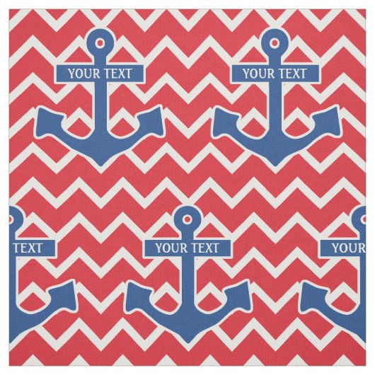 Nautical Blue Anchor Monogram met Chevron Stof (Swatch)