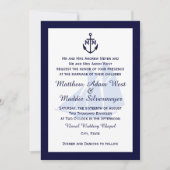 Nautical Blue Anchor Monogram Wedding Invitations Kaart (Voorkant)