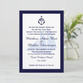 Nautical Blue Anchor Monogram Wedding Invitations Kaart (Staand voorkant)