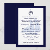Nautical Blue Anchor Monogram Wedding Invitations Kaart (Voorkant / Achterkant)