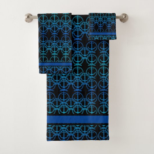 Nautical Blue Anchor Motif Bad Handdoek (Insitu)