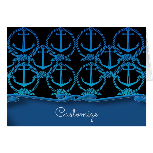 Nautical Blue Anchor Motif Card (Voorkant Horizontaal)